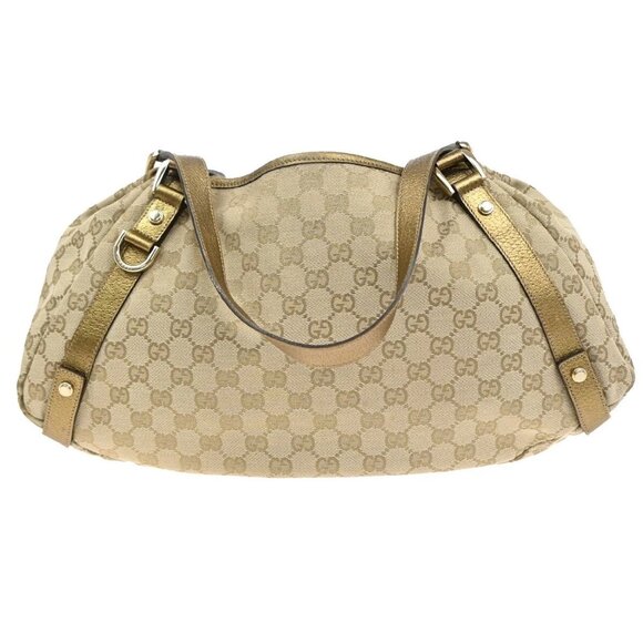 GUCCI Logo GG Pattern Shoulder Tote Bag Canvas Leather Brown Gold Italy 82EF170 - Picture 3 of 16